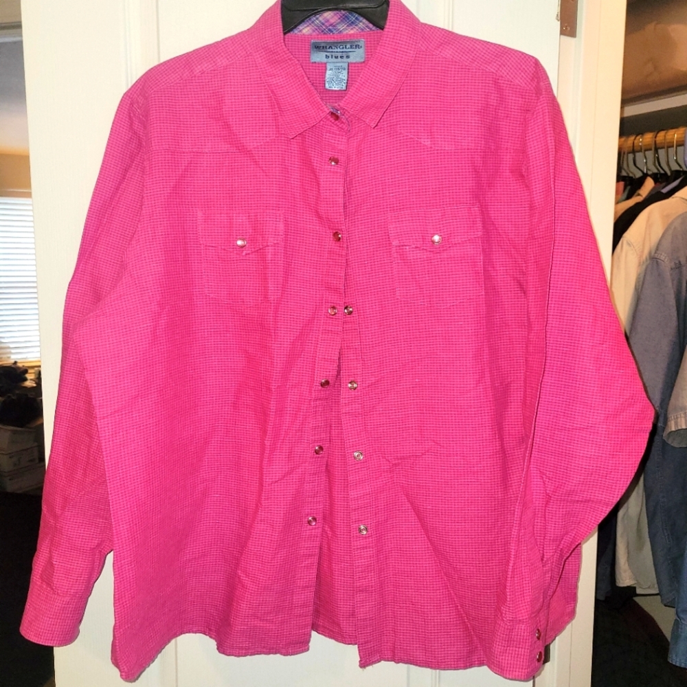 Women's Wrangler Blues plus size 3XL pink snap front long sleeve snap cuffs